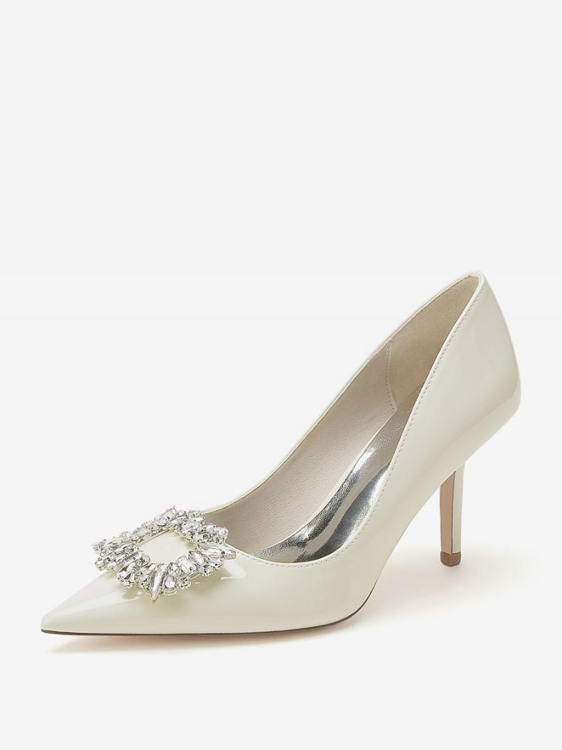 Bruidsschoenen Dames Bruidspumps Lakleer Pu-bovenkant Spitse Neus Strass-pumps Met Hoge Hak - Beige