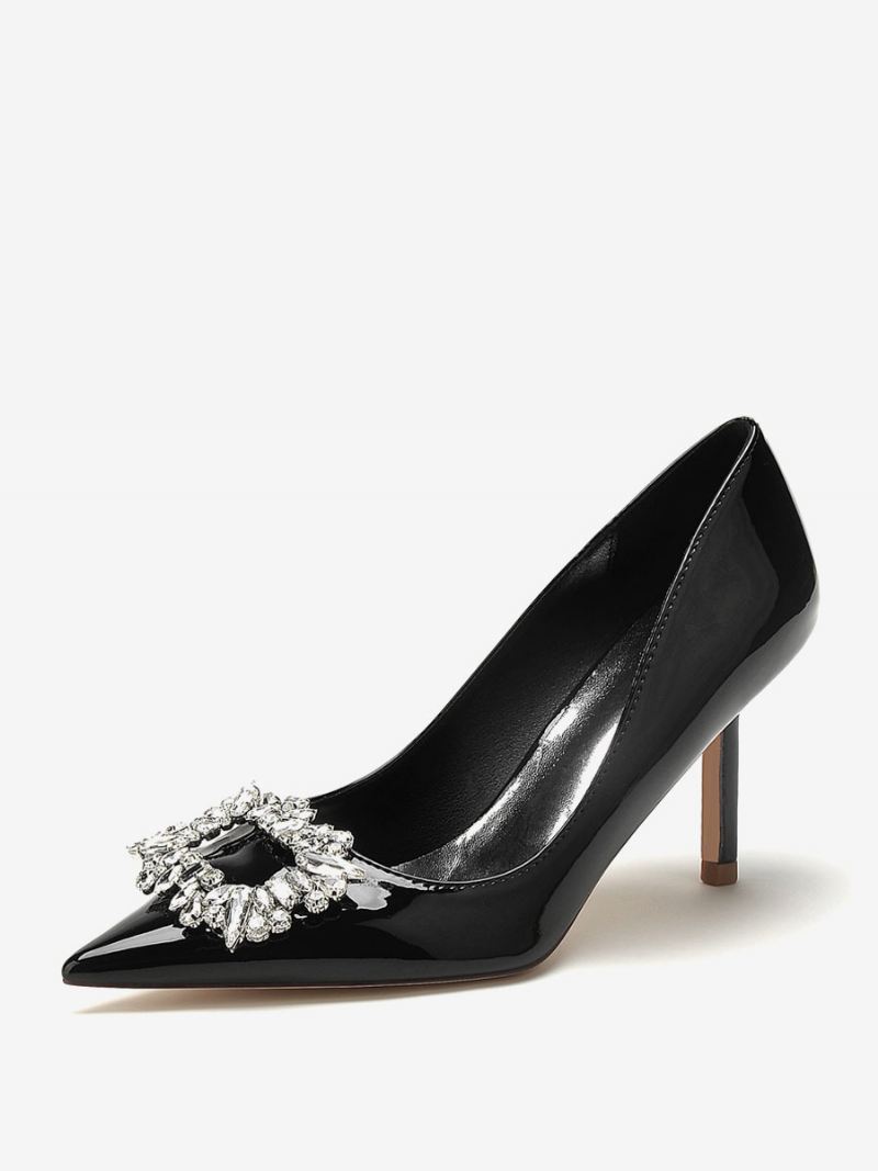 Bruidsschoenen Dames Bruidspumps Lakleer Pu-bovenkant Spitse Neus Strass-pumps Met Hoge Hak - Zwart