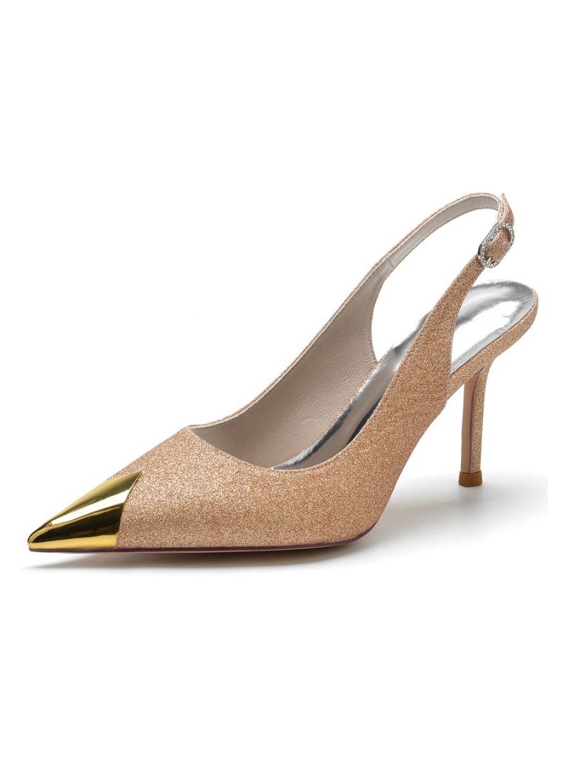 Bruidsschoenen Dames Bruidspumps Met Slingback Stilettohak - Champagne