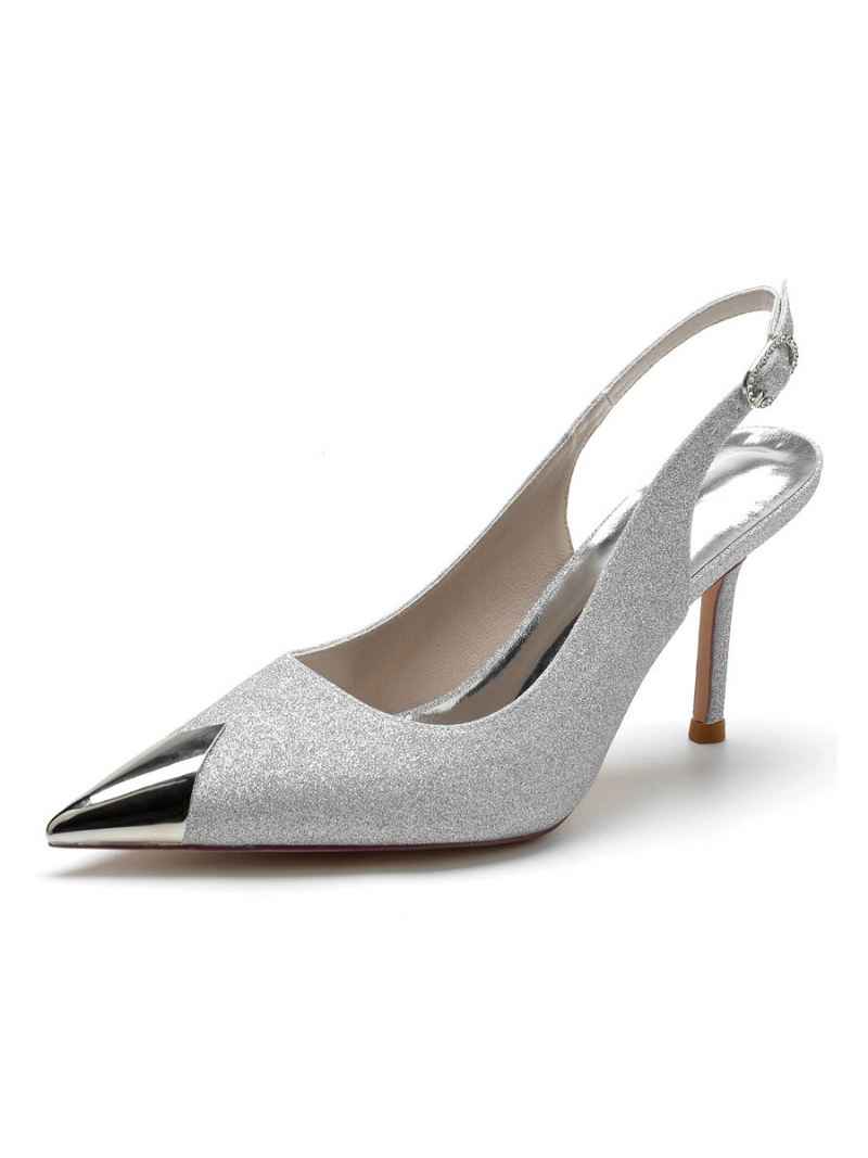 Bruidsschoenen Dames Bruidspumps Met Slingback Stilettohak - Zilver