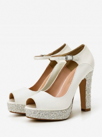 Bruidsschoenen Dames Pu-leer Ecru Witte Met Peeptoe-parels