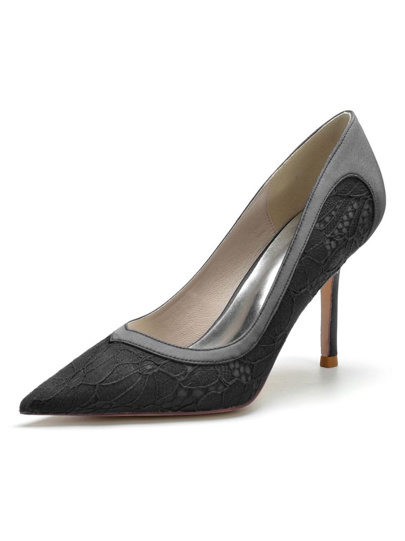 Bruidsschoenen Dames Pumps Met Naaldhak Kant - Zwart