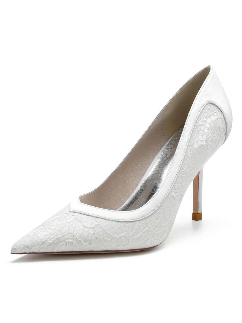 Bruidsschoenen Dames Pumps Met Naaldhak Kant - Wit