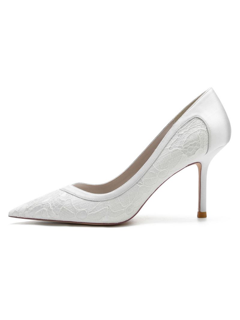 Bruidsschoenen Dames Pumps Met Naaldhak Kant - Wit