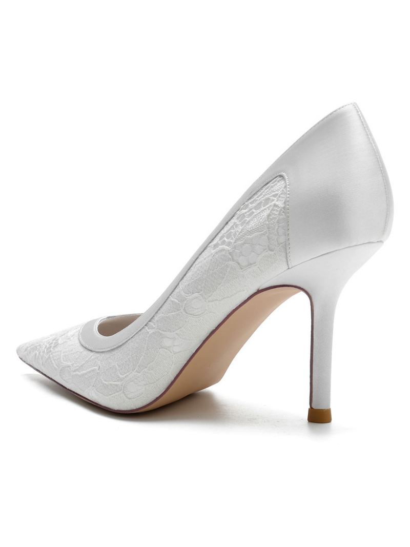 Bruidsschoenen Dames Pumps Met Naaldhak Kant - Wit