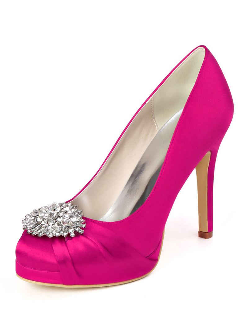 Bruidsschoenen Met Strass-platform Hakpumps Dames Satijn - Roze