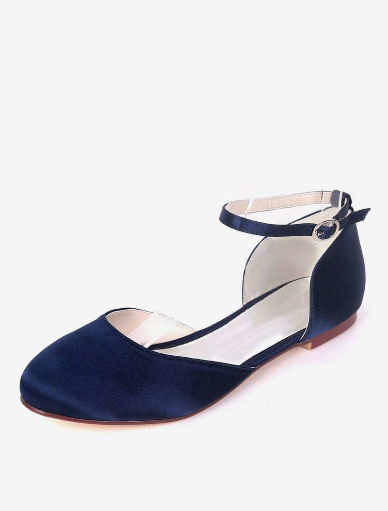 Bruiloftsflats Dames Met Enkelbandje Satijn - Donker Marineblauw