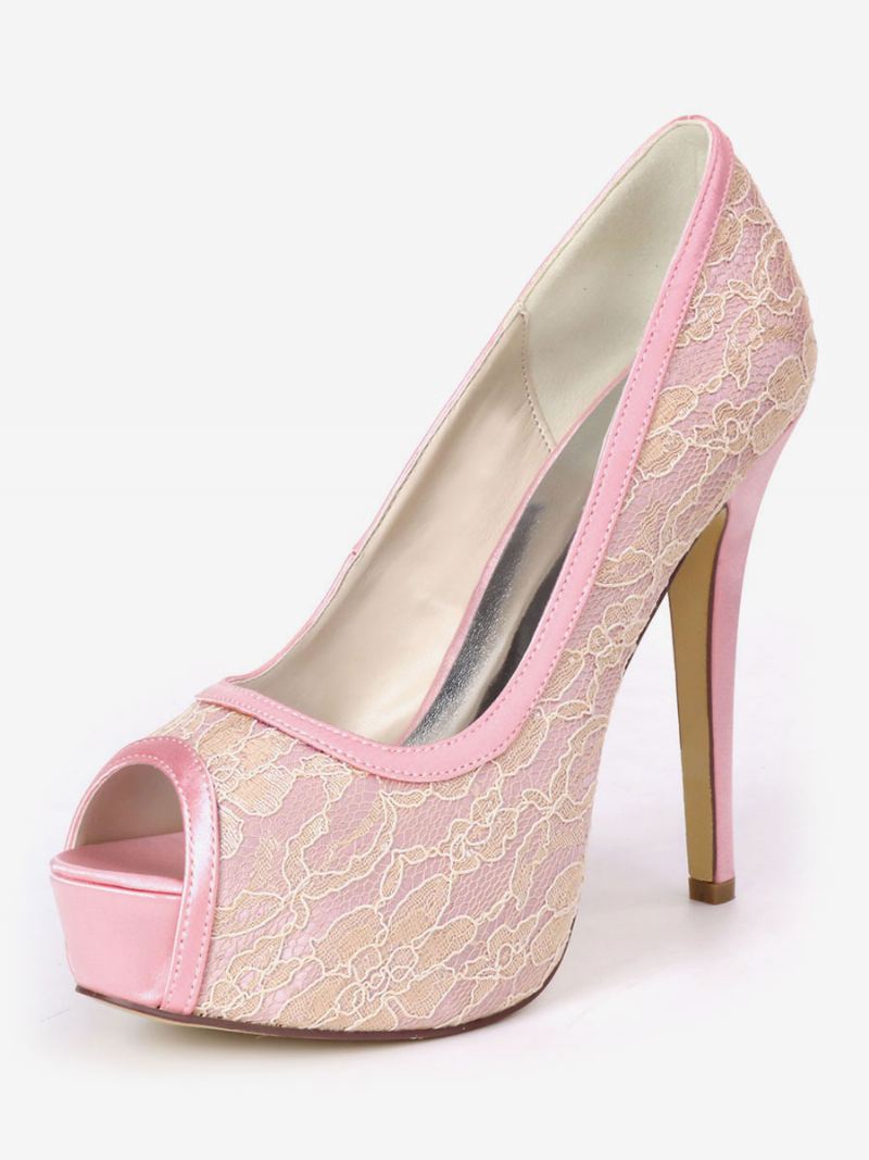 Bruiloftspompen Dames Geborduurde Bruidsschoenen Met Peeptoe-platform - Roze