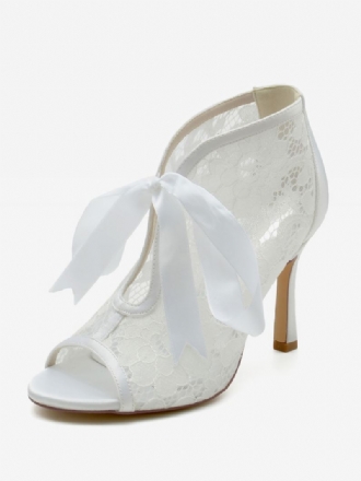 Bruiloftsschoenen Dames Met Witte Strikken Peeptoe-bruiloftsandalen