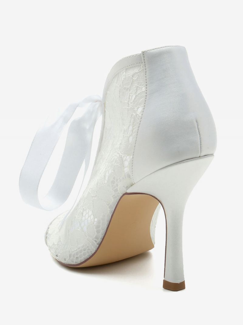 Bruiloftsschoenen Dames Met Witte Strikken Peeptoe-bruiloftsandalen - Wit