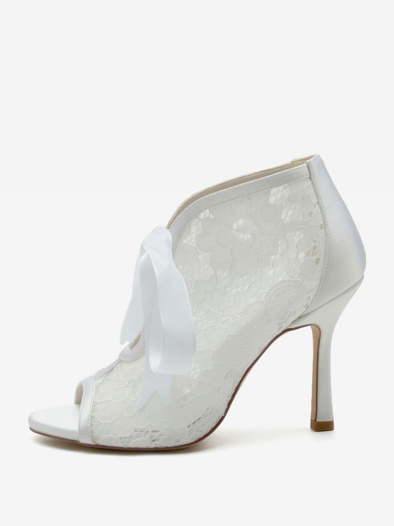 Bruiloftsschoenen Dames Met Witte Strikken Peeptoe-bruiloftsandalen - Wit