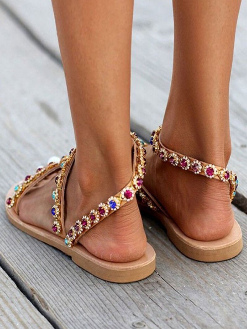 Dames Abrikoos Juwelen Platte Boho Bruiloft Sandalen - Licht Geel