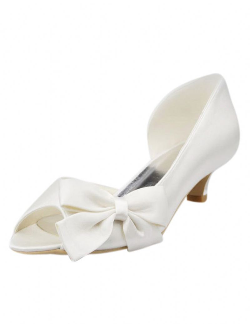 Dames Bow Dorsay Kitten Heels Bruidsschoenen