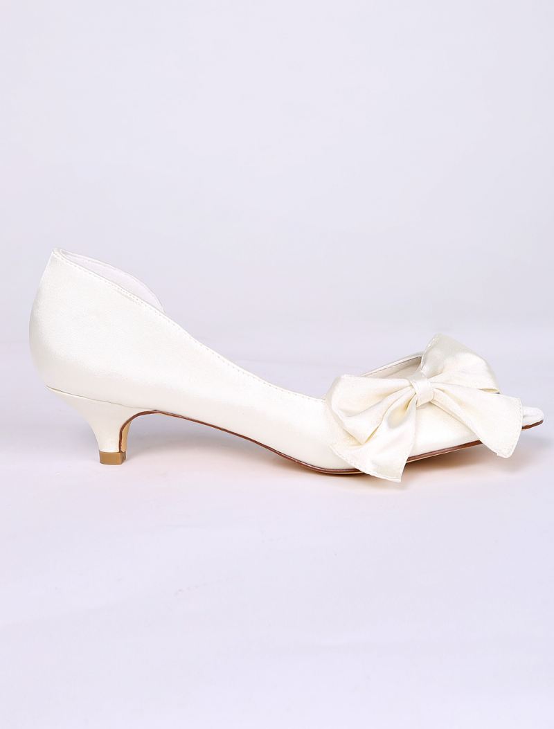 Dames Bow Dorsay Kitten Heels Bruidsschoenen - Ivoor