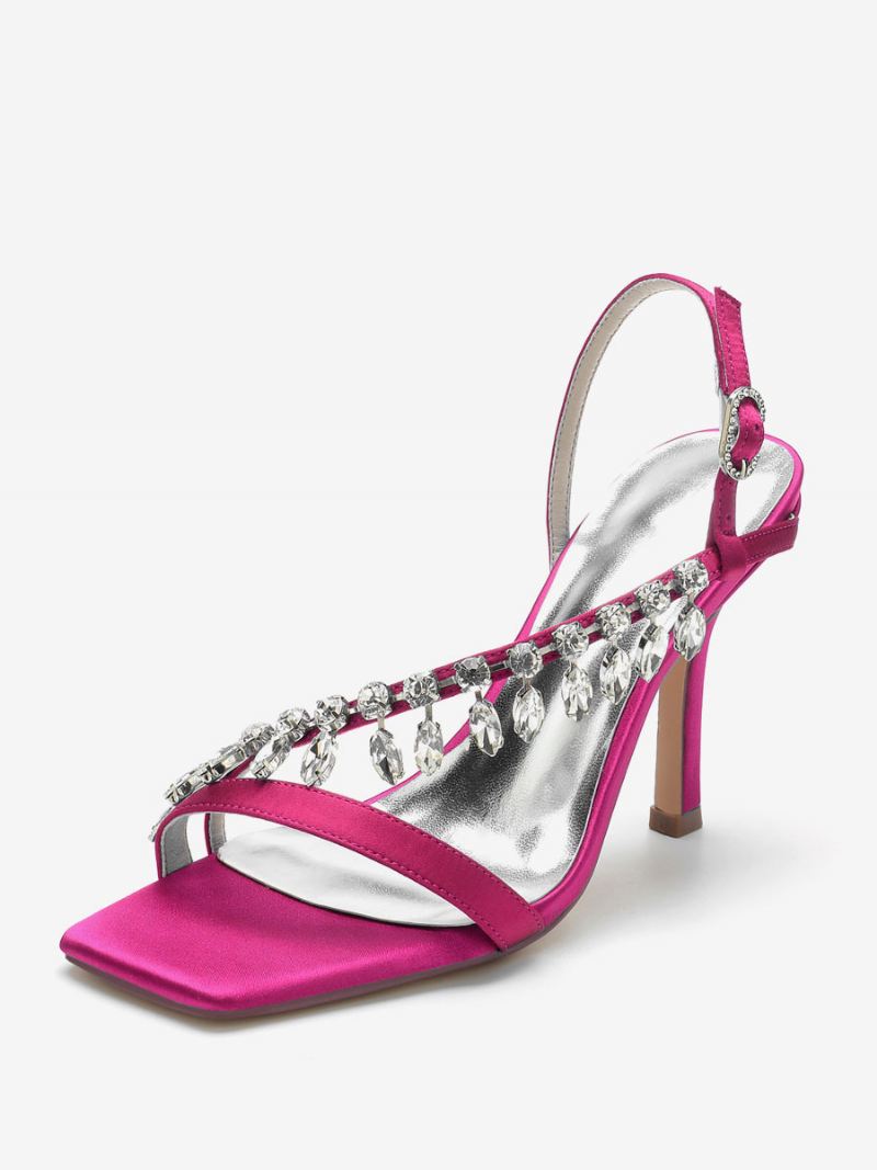 Dames Bruidssandalen Ivoor Satijn Chique Open Teen Strass Bruiloft Sandalen - Rose