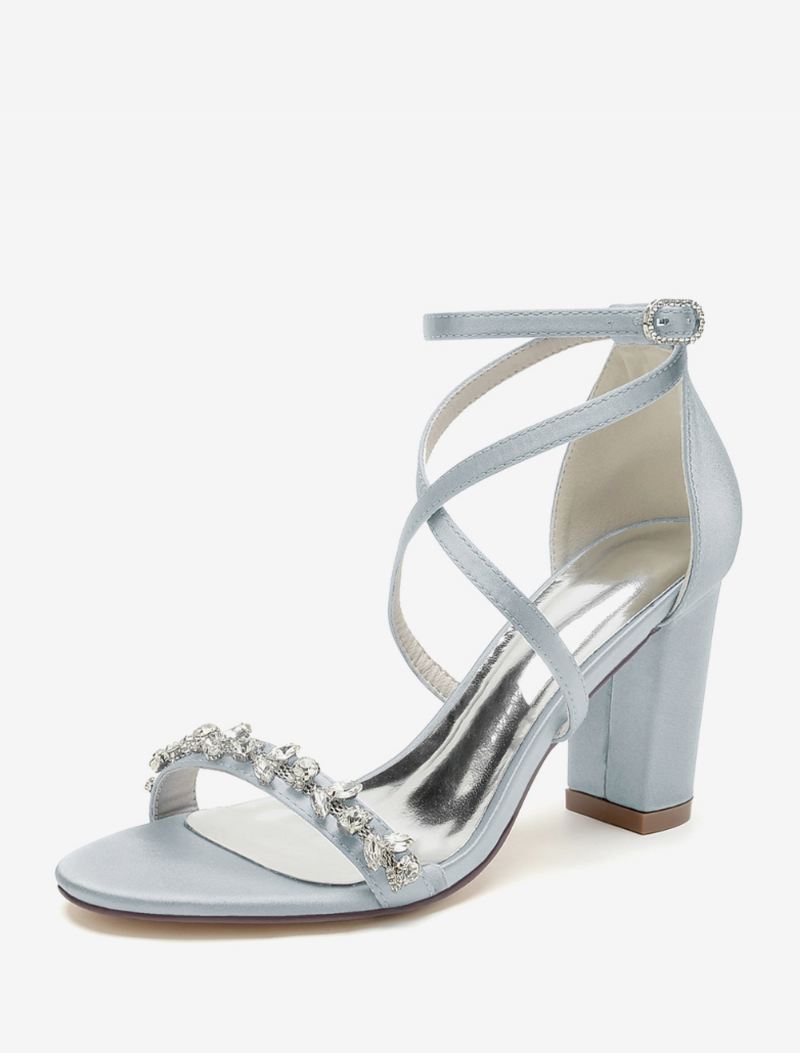 Dames Bruidssandalen Wit Satijn Sexy Open Teen Strass Bruiloft Sandalen - Zilver