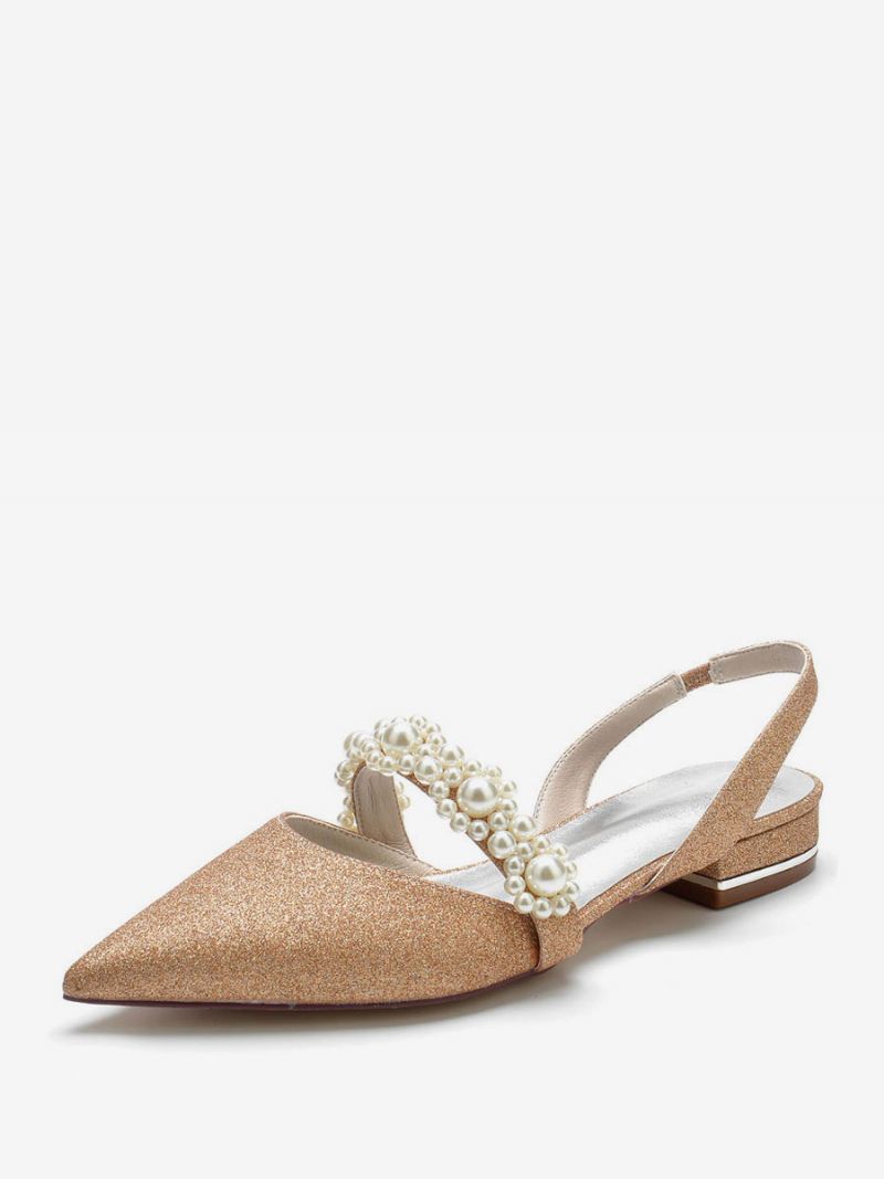 Dames Bruidsschoenen Parels Slingback Flats - Champagne