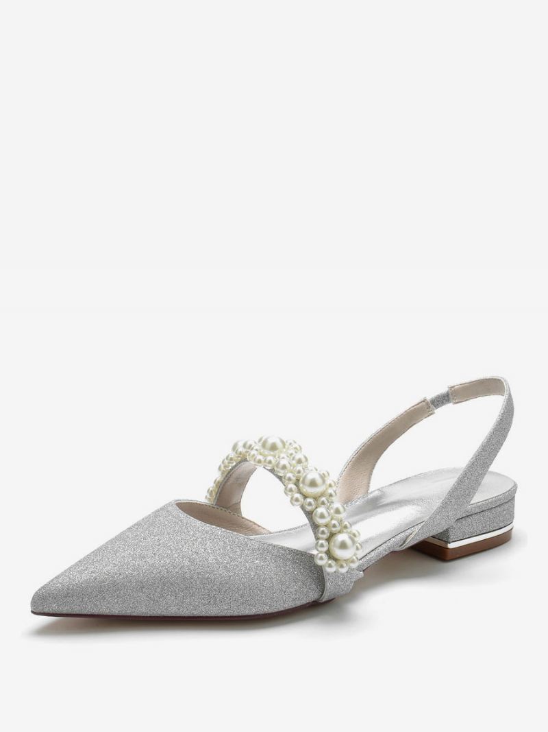 Dames Bruidsschoenen Parels Slingback Flats - Zilver