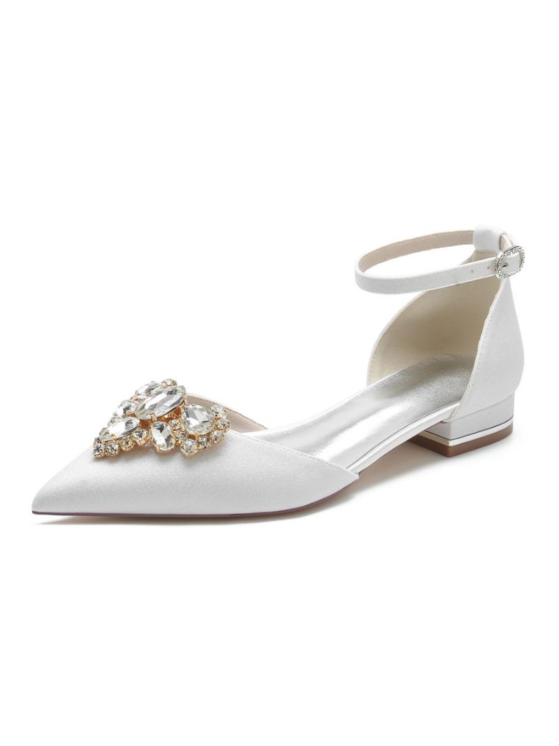 Dames Bruidsschoenen Strass Enkelbandje Flats