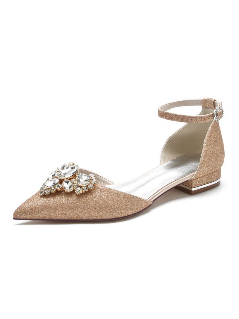 Dames Bruidsschoenen Strass Enkelbandje Flats - Champagne