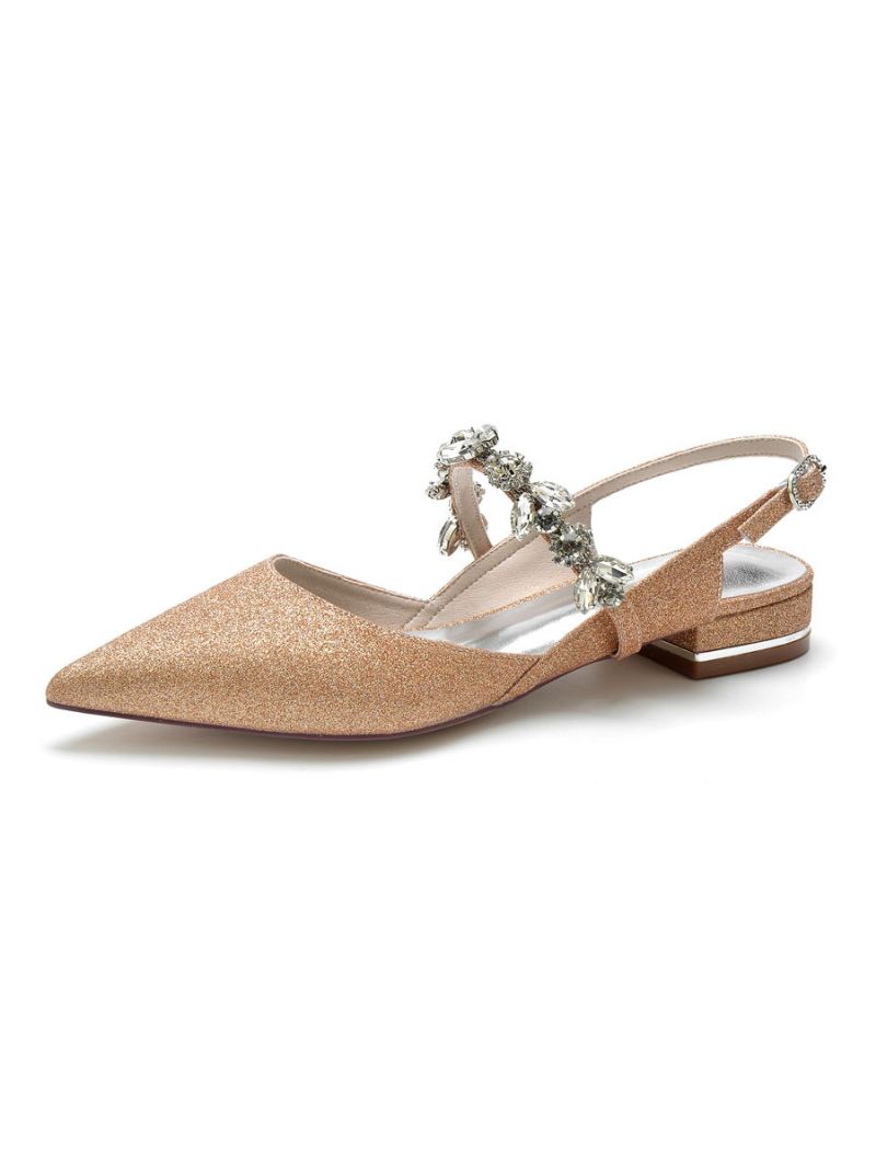 Dames Platte Bruidsschoenen Mary Jane Strass Slingback Pumps - Champagne