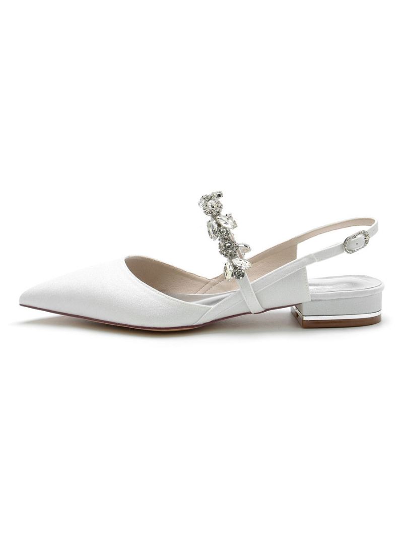 Dames Platte Bruidsschoenen Mary Jane Strass Slingback Pumps - Wit