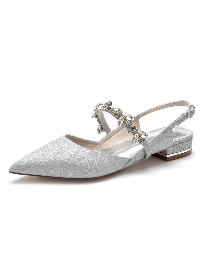 Dames Platte Bruidsschoenen Mary Jane Strass Slingback Pumps - Zilver