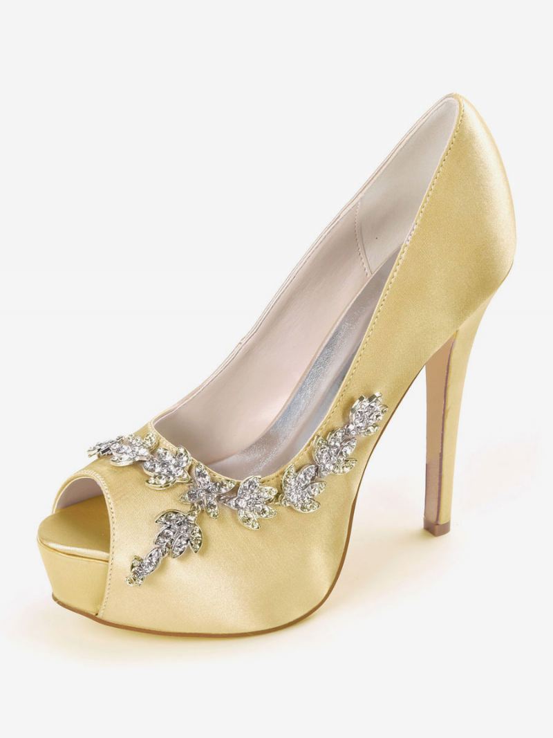 Dames Rhonestones Peep Toe Bruidsschoenen Stiletto Hakpompen - Goud