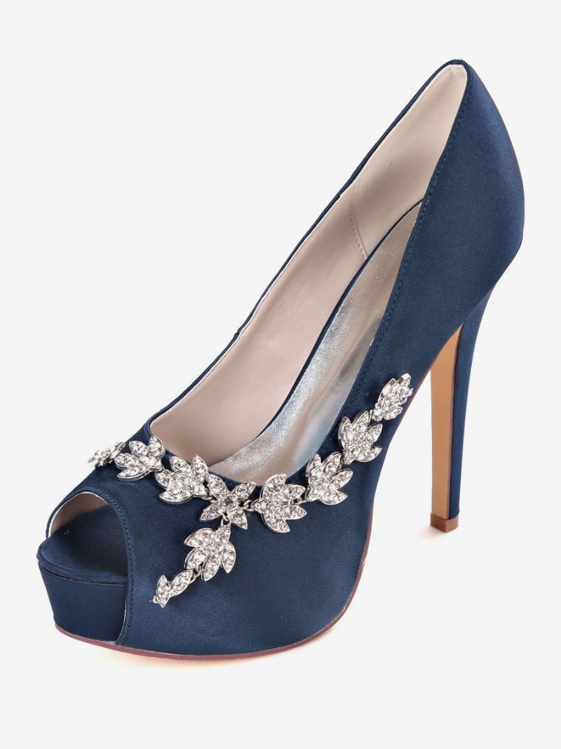 Dames Rhonestones Peep Toe Bruidsschoenen Stiletto Hakpompen - Diepblauw