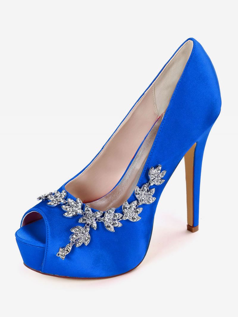 Dames Rhonestones Peep Toe Bruidsschoenen Stiletto Hakpompen - Koningsblauw