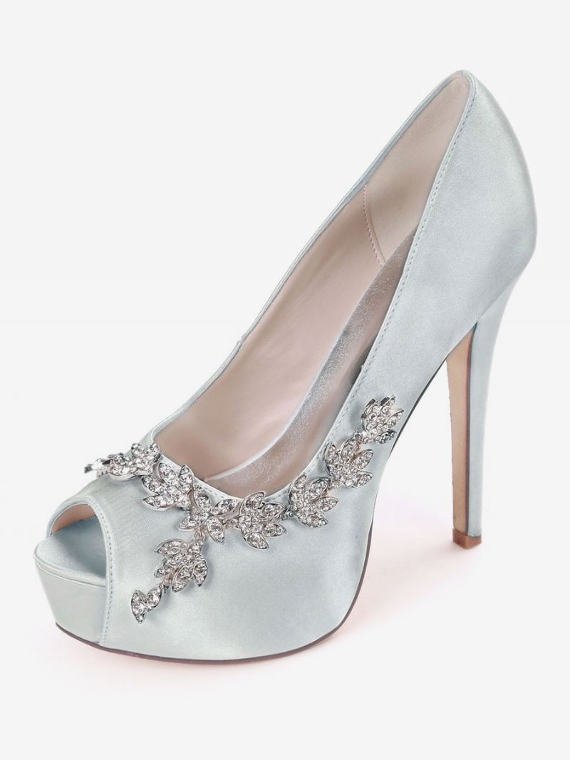 Dames Rhonestones Peep Toe Bruidsschoenen Stiletto Hakpompen - Zilver