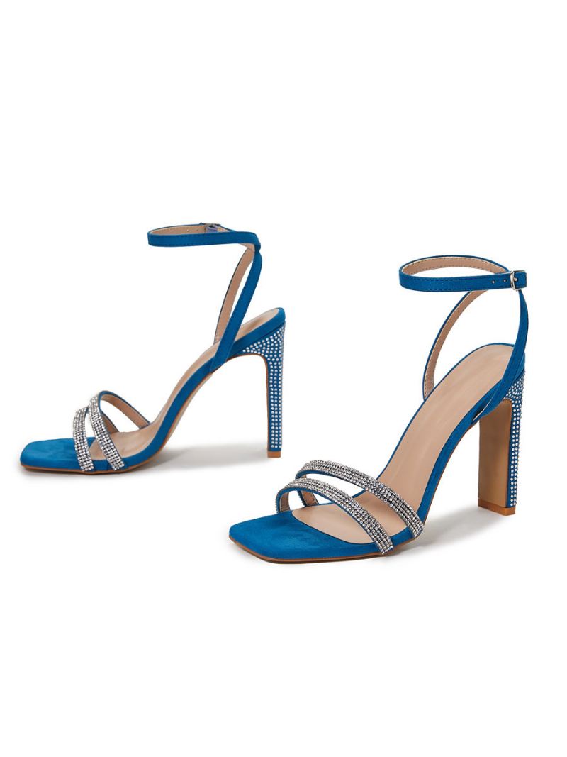 Dames Strass-avondsandalen Met Dikke Hak - Blauw