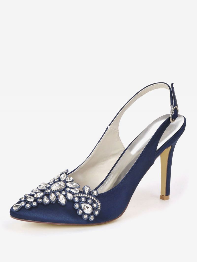 Dames Strass Bruidsschoenen Slingback Hakken - Diepblauw