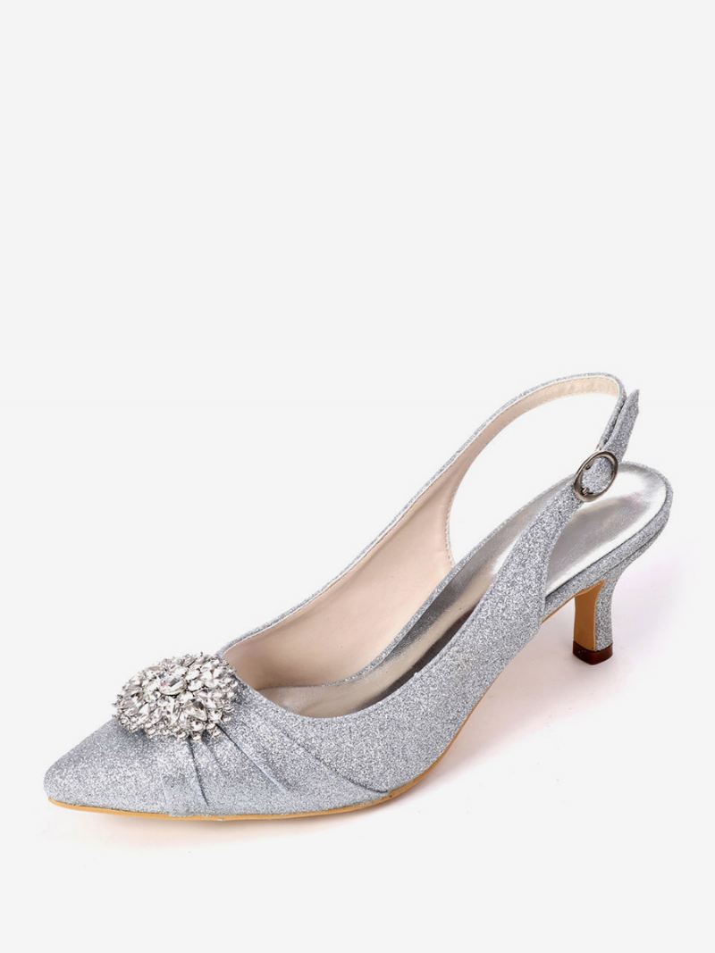 Dames Strass Bruidsschoenen Slingback Kitten Hakken