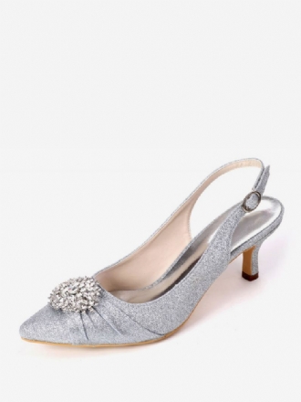 Dames Strass Bruidsschoenen Slingback Kitten Hakken