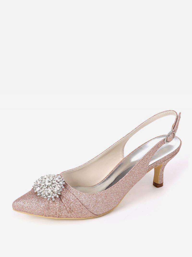 Dames Strass Bruidsschoenen Slingback Kitten Hakken - Champagne