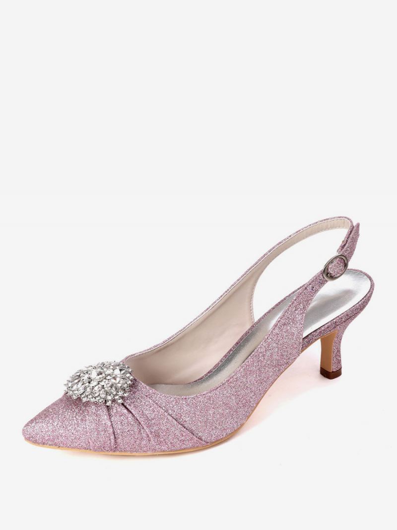 Dames Strass Bruidsschoenen Slingback Kitten Hakken - Lila