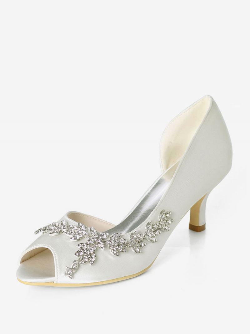 Dames Strass Dorsay Bruidspumps Kitten Heel - Ivoor