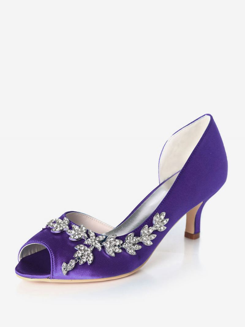 Dames Strass Dorsay Bruidspumps Kitten Heel - Paars