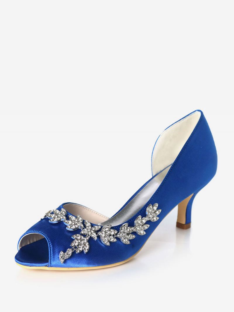 Dames Strass Dorsay Bruidspumps Kitten Heel - Blauw