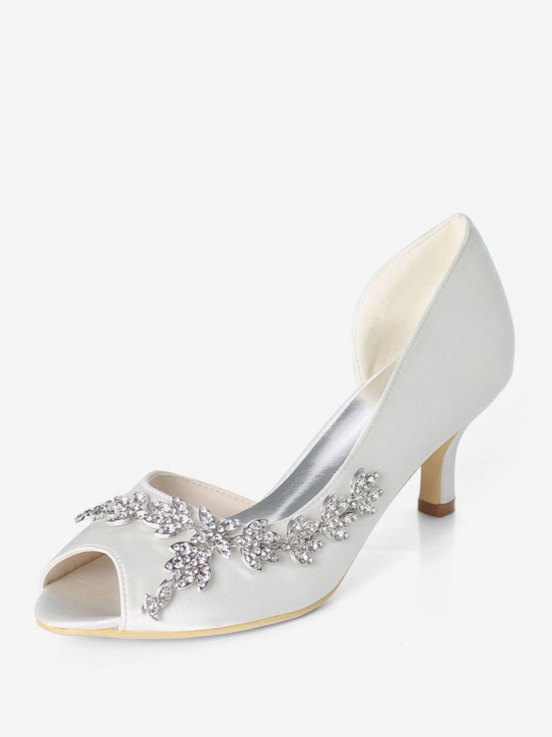 Dames Strass Dorsay Bruidspumps Kitten Heel - Wit