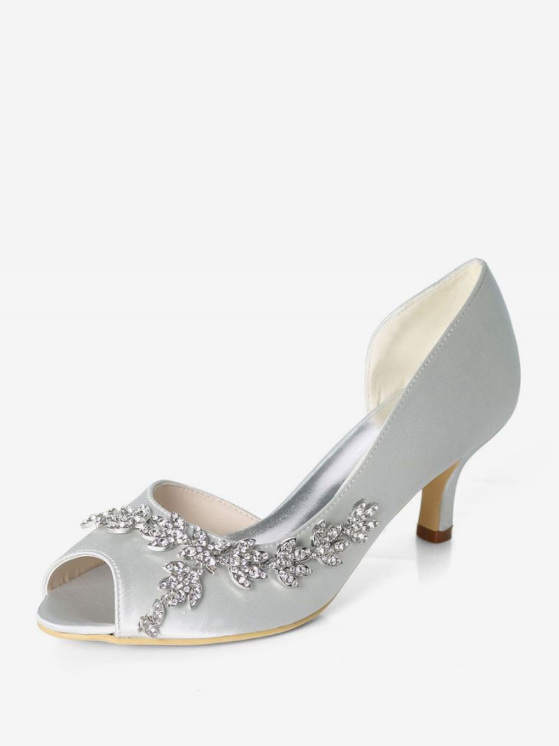 Dames Strass Dorsay Bruidspumps Kitten Heel - Zilver