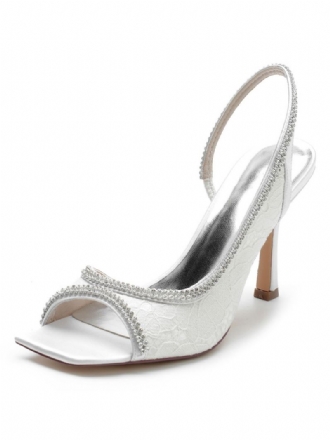 Dames Strass Kanten Slingback Stiletto Hak Bruidssandalen