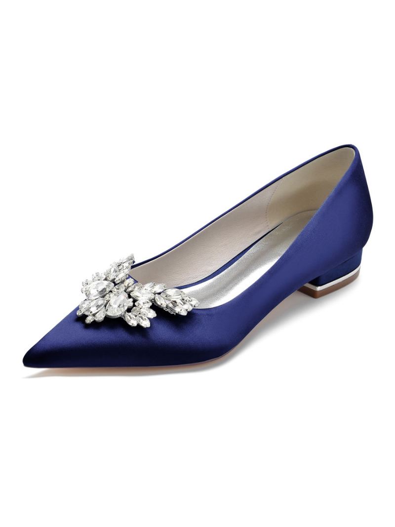 Dames Strass Platte Bruidsschoenen - Diepblauw