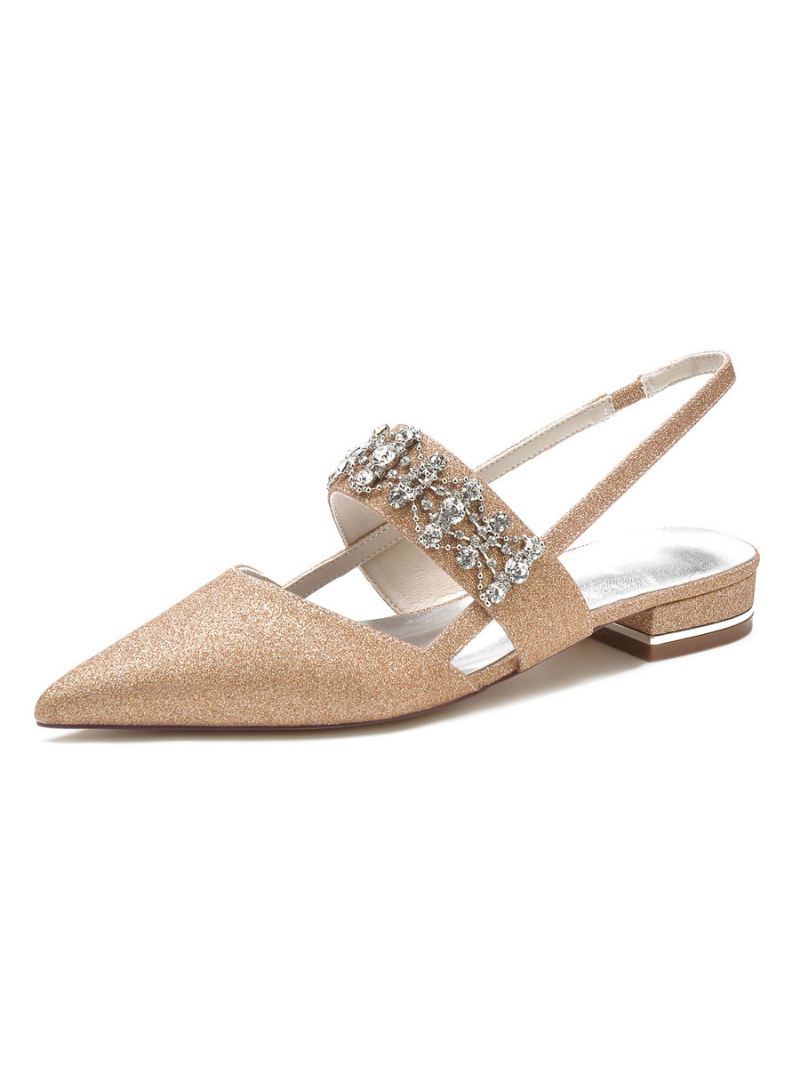 Dames Strass Slingback Platte Bruidsschoenen - Champagne