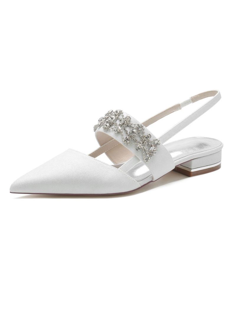 Dames Strass Slingback Platte Bruidsschoenen - Wit