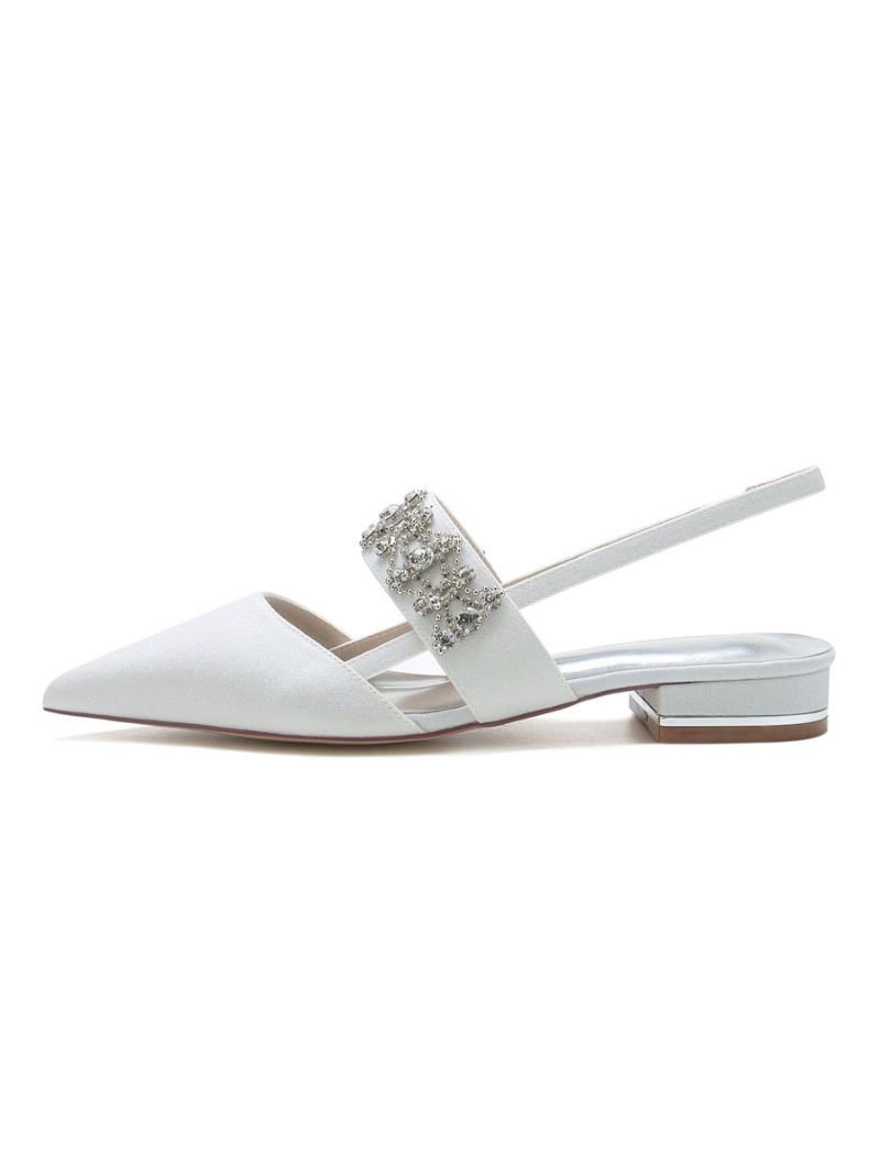 Dames Strass Slingback Platte Bruidsschoenen - Wit