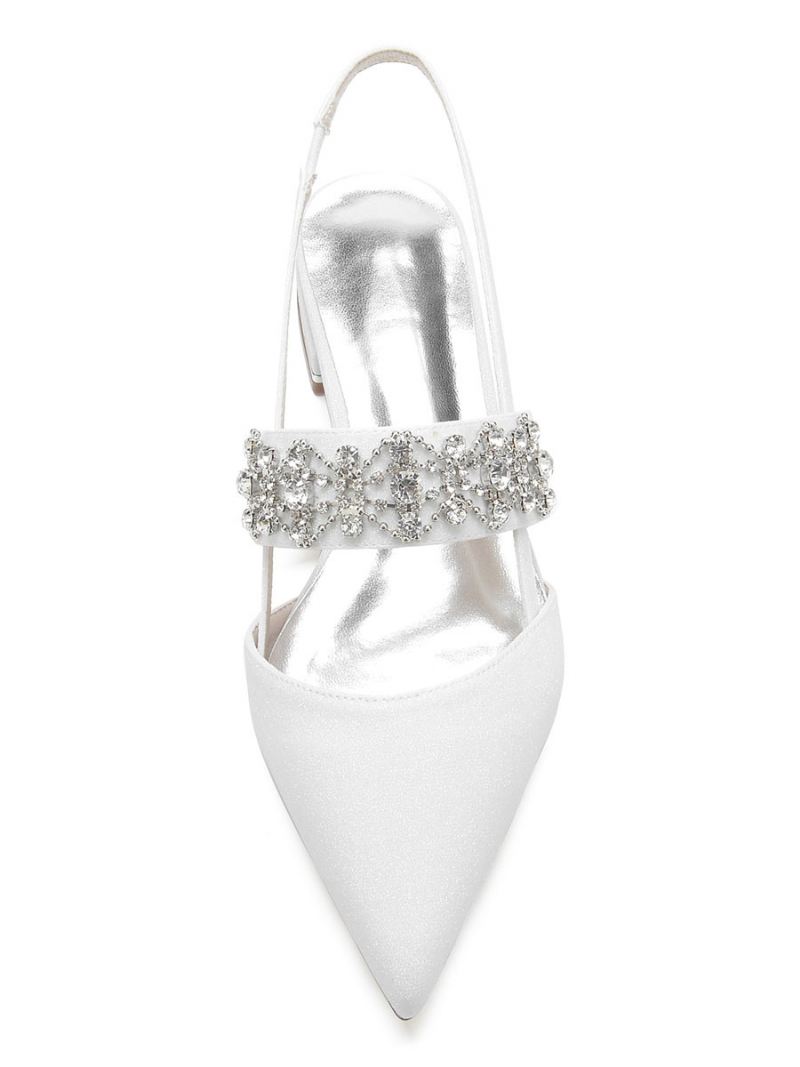 Dames Strass Slingback Platte Bruidsschoenen - Wit