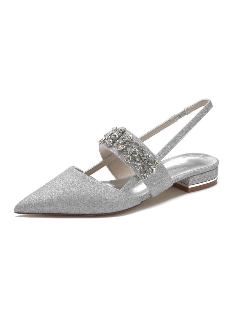 Dames Strass Slingback Platte Bruidsschoenen - Zilver