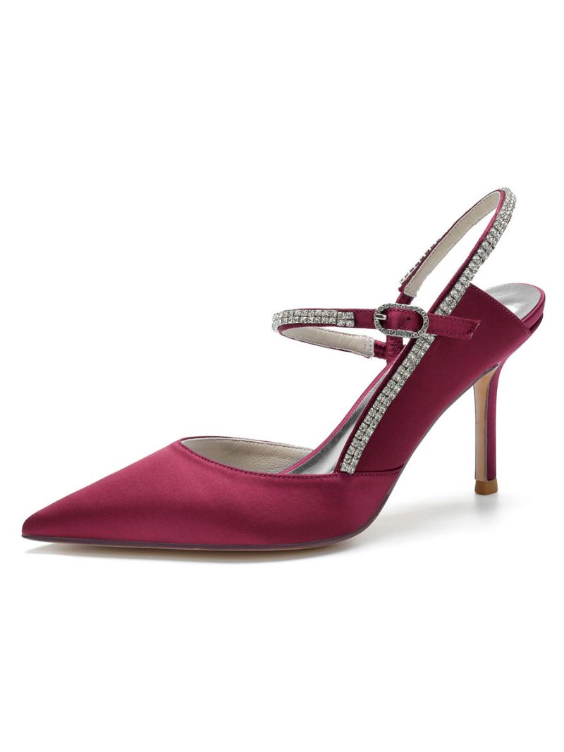 Dames Strass Slingback Pumps Met Hak Bruidsschoenen - Bordeauxrood